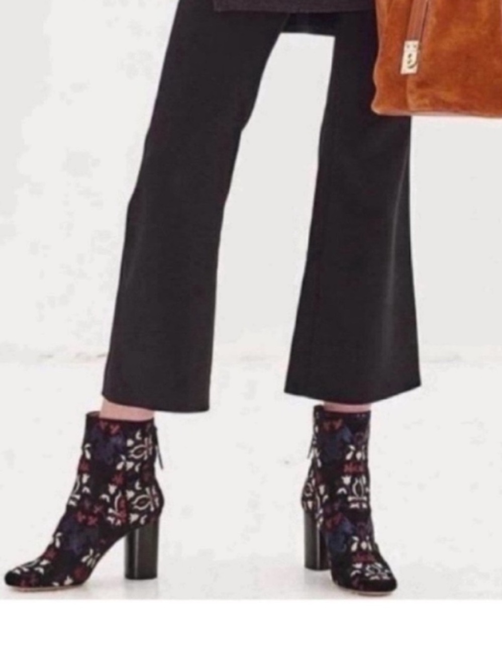 Isabel Marant Guya Black Velvet Floral Pattern Multicolor Ankle Boots Size 37